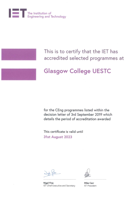 格拉斯哥学院获西南地区首个IET最长期限专业认证