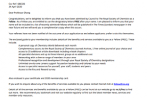 材料与能源学院张亚刚教授入选2020年英国皇家化学会Fellow