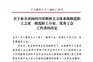 学校两个二级工会、一名工会工作者被省教科文卫工会命名表扬