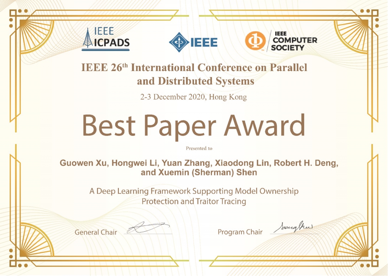 网络空间安全研究院博士生徐国文获IEEE ICPADS 2020最佳论文奖