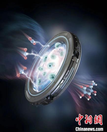 通过电化学耦合生物发酵实现将二氧化碳和水转化为长链产品的示意图。 研究团队 供图 通过电化学耦合生物发酵实现将二氧化碳和水转化为长链产品的示意图。 研究团队 供图