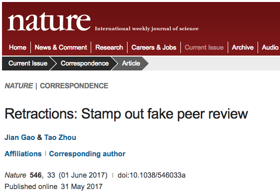 我校博士生高见在《自然》撰文抨击虚假同行评审