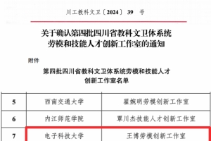 王博劳模创新工作室入选 “四川省教科文卫体系统劳模创新工作室”